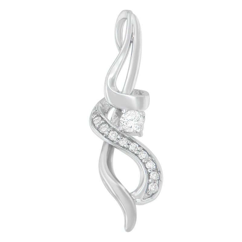 Bids.com Espira 10K White Gold 1/5 cttw Round Cut Diamond Swirl Pendant Necklace (J-K, I1-I2) Necklaces White Smoke White.Gold / 18