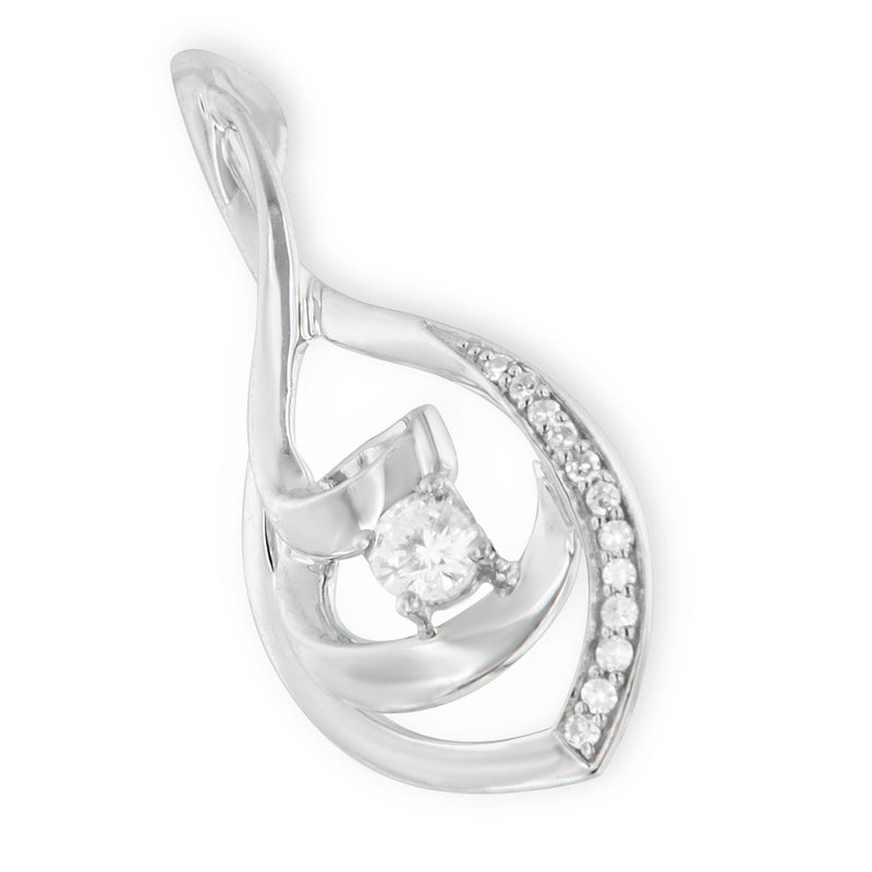 Bids.com 10K White Gold 1/4 Cttw Brilliant-Cut Round Diamond Spiral Link 18" Pendant Necklace (I-J Color, I2-I3 Clarity) Necklaces White Smoke White.Gold / 18