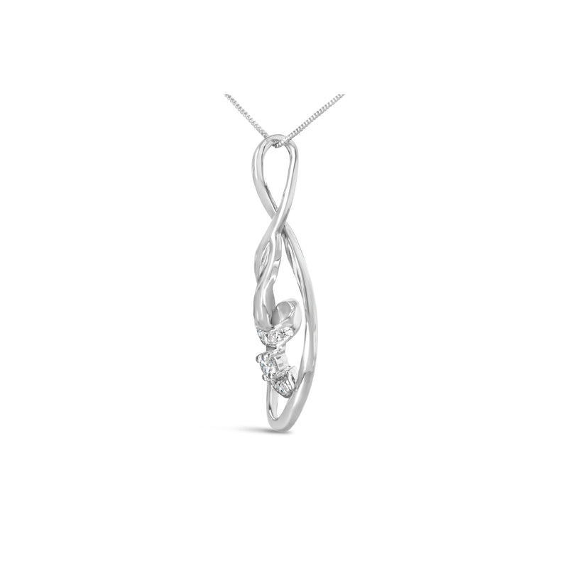 Bids.com Espira 10K White Gold 1/8 cttw Round Cut Diamond Layered Spiral Pendant Necklace (I-J, I1-I2) Necklaces White Smoke White.Gold / 18