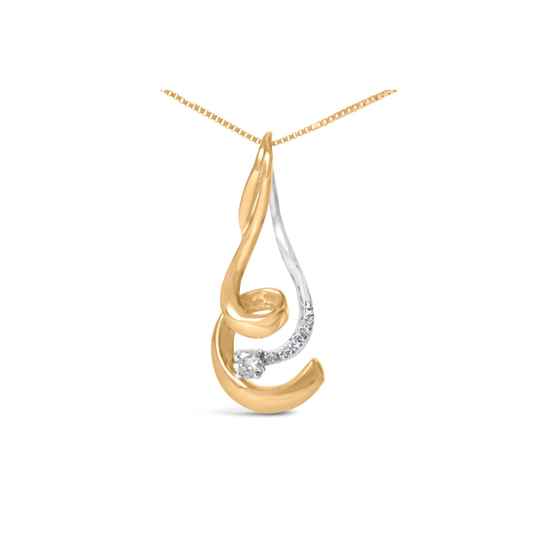 Bids.com Espira 10K Two-Tone Gold 1/10 cttw Round Cut Diamond Swirl Pendant Necklace (I-J, I2-I3) Necklaces White Smoke YellowWhite.Gold / 18