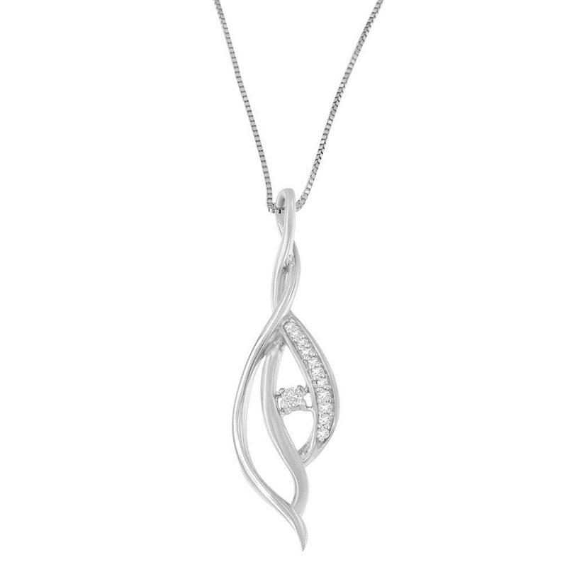 Bids.com Espira 10K White Gold Round Diamond Accented Open Cascade Twist 18" Pendant Necklace (1/10 Cttw, J-K Color, I1-I2 Clarity) Necklaces White Smoke White.Gold / 18