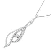 Bids.com Espira 10K White Gold Round Diamond Accented Open Cascade Twist 18" Pendant Necklace (1/10 Cttw, J-K Color, I1-I2 Clarity) Necklaces White Smoke White.Gold / 18
