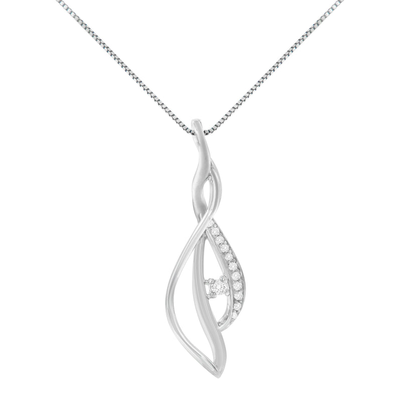 Bids.com Espira 10K White Gold Round Diamond Accented Open Cascade Twist 18" Pendant Necklace (1/10 Cttw, J-K Color, I1-I2 Clarity) Necklaces White Smoke White.Gold / 18