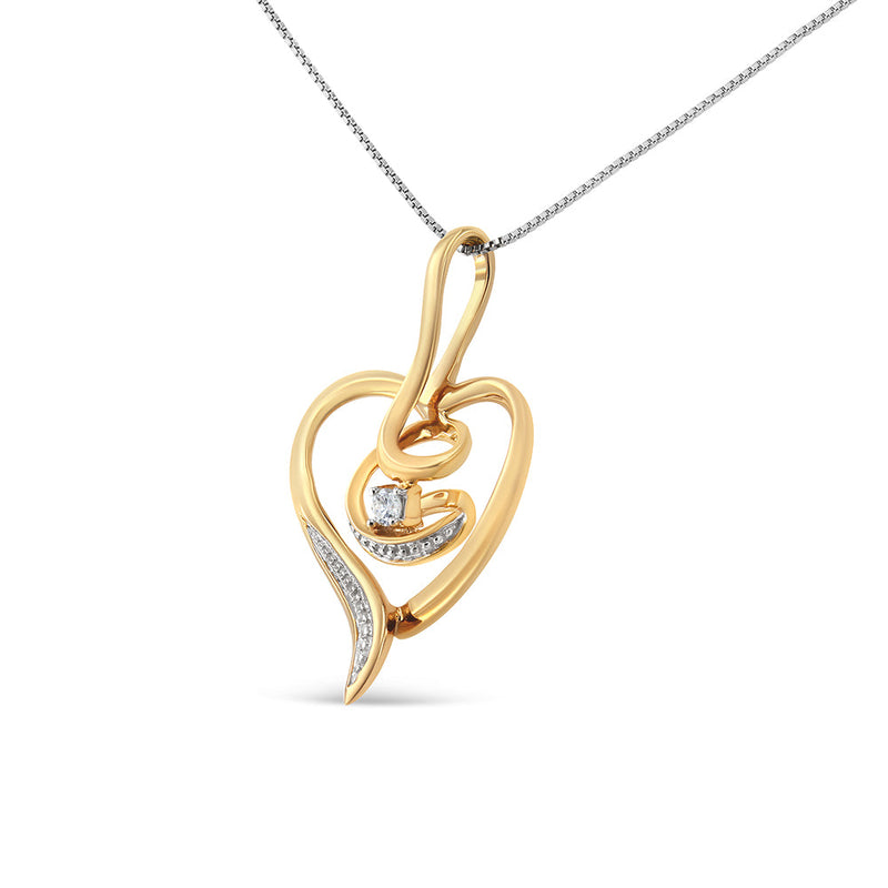 Bids.com Espira 10K Yellow Gold .03 Cttw Diamond-Accented Round-Cut Diamond Swirl Open Heart 18" Pendant Necklace (I-J Color, I2-I3 Clarity) Necklaces White Smoke Yellow.Gold / 18