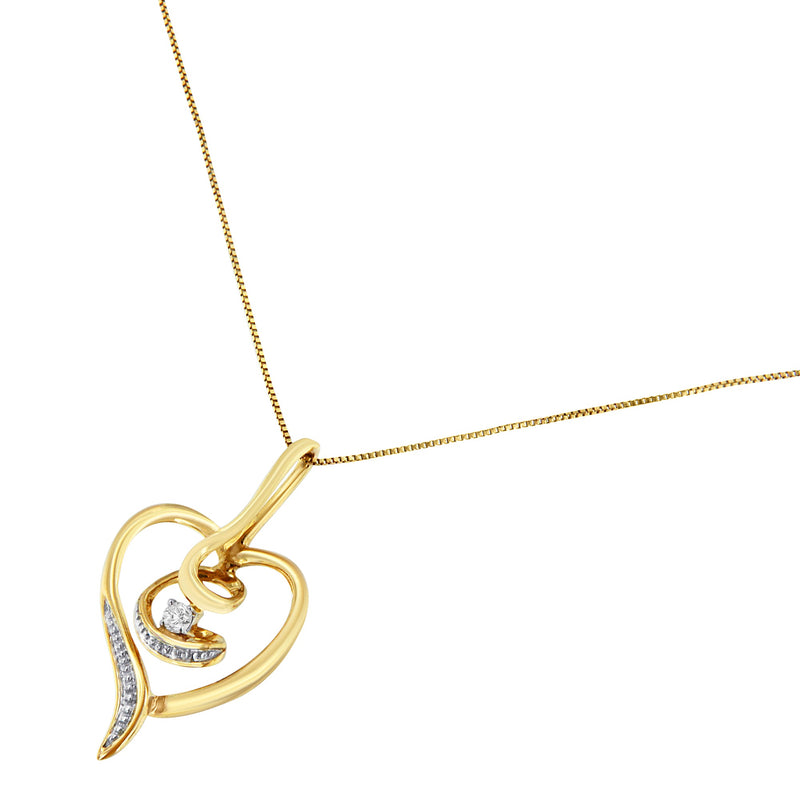 Bids.com Espira 10K Yellow Gold .03 Cttw Diamond-Accented Round-Cut Diamond Swirl Open Heart 18" Pendant Necklace (I-J Color, I2-I3 Clarity) Necklaces White Smoke Yellow.Gold / 18