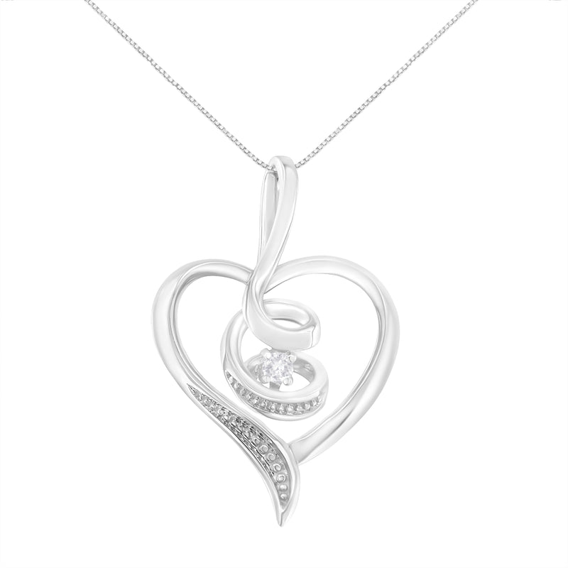 Bids.com Espira 10K White Gold .03 Cttw Diamond-Accented Round-Cut Diamond Swirl Open Heart 18" Pendant Necklace (I-J Color, I2-I3 Clarity) Necklaces White Smoke White.Gold / 18