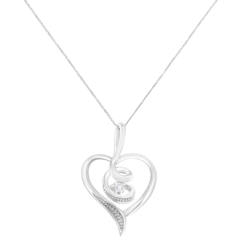 Bids.com Espira 10K White Gold .03 Cttw Diamond-Accented Round-Cut Diamond Swirl Open Heart 18" Pendant Necklace (I-J Color, I2-I3 Clarity) Necklaces White Smoke White.Gold / 18