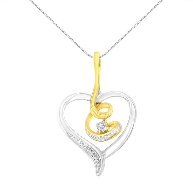 Bids.com Espira 10K Two-Tone Yellow & White Gold .03 Cttw Diamond-Accented Round-Cut Diamond Swirl Open Heart 18" Pendant Necklace (I-J Color, I2-I3 Clarity) Necklaces White Smoke YellowWhite.Gold / 18