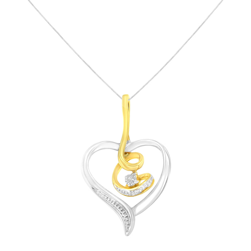 Bids.com Espira 10K Two-Tone Yellow & White Gold .03 Cttw Diamond-Accented Round-Cut Diamond Swirl Open Heart 18" Pendant Necklace (I-J Color, I2-I3 Clarity) Necklaces White Smoke YellowWhite.Gold / 18