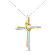 Bids.com 10K Two-Tone Yellow & White Gold Diamond-Accented Cross 18" Pendant Necklace (J-K Color, I2-I3 Clarity) Necklaces White Smoke YellowWhite.Gold / 18