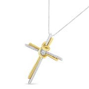 Bids.com 10K Two-Tone Yellow & White Gold Diamond-Accented Cross 18" Pendant Necklace (J-K Color, I2-I3 Clarity) Necklaces White Smoke YellowWhite.Gold / 18
