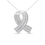 Bids.com 14K White Gold 2 5/8 Cttw Channel Set Round and Baguette Diamond Awareness Ribbon Pendant (H-I Color, I1-I2 Clarity) - Chain Not Included Necklaces White Smoke White.Gold / 18