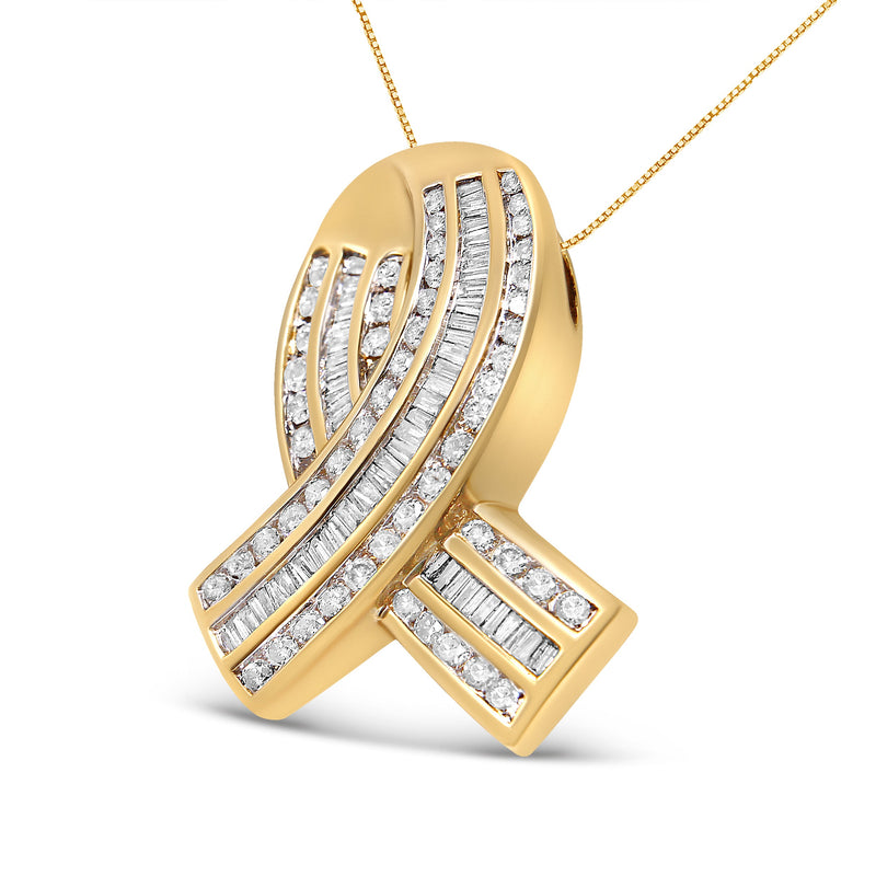 Bids.com 14K Yellow Gold 2 5/8 cttw Channel Set White Diamond Awareness Ribbon Pendant Necklace (G-H Color, VS1-VS2 Clarity) - NO CHAIN Necklaces White Smoke Yellow.Gold / 18
