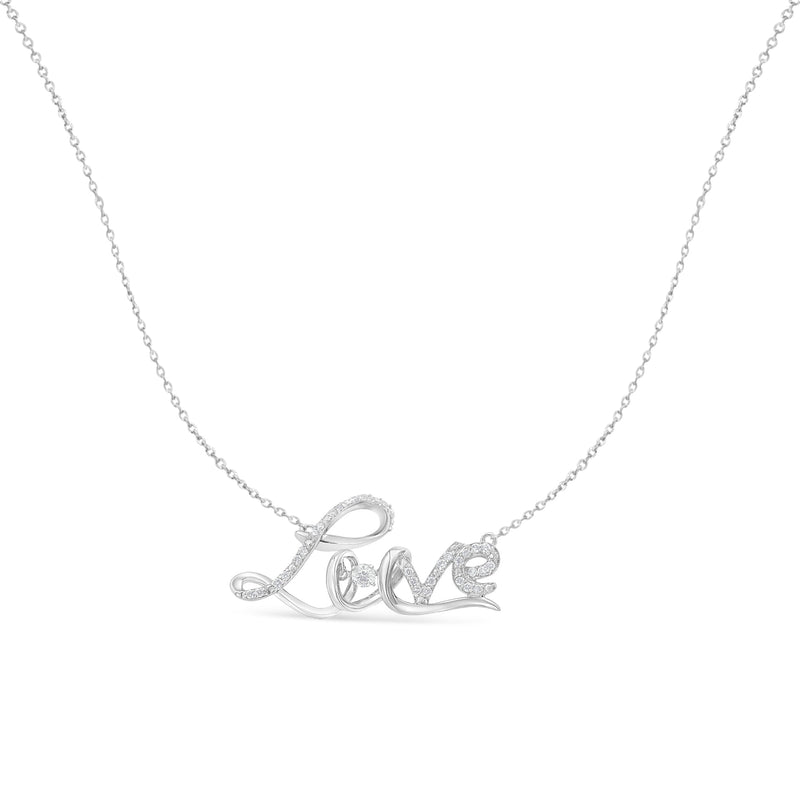 Bids.com .925 Sterling Silver 1/4 Cttw Diamond Cursive "Love" 18" Pendant Necklace (H-I Color, I1-I2 Clarity) Necklaces White Smoke White.Sterling Silver / 18
