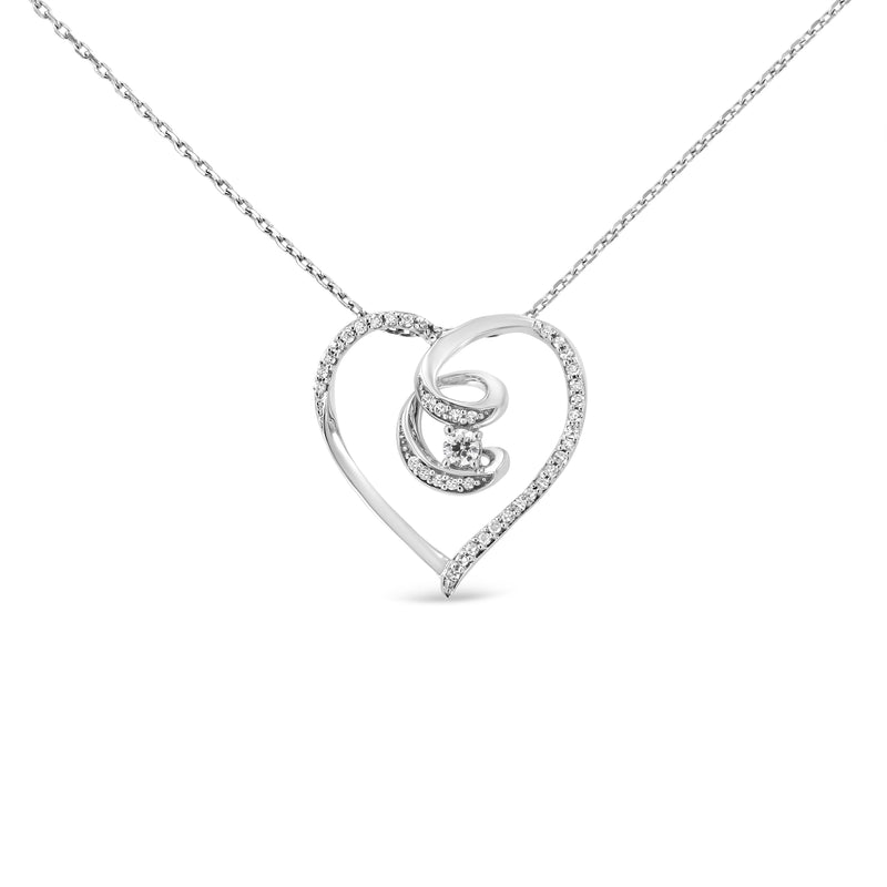 Bids.com .925 Sterling Silver 1/4 Cttw Brilliant-Cut Diamond Open Heart Twisted Awareness Ribbon 18" Pendant Necklace (H-I Color, I1-I2 Clarity) Necklaces White Smoke White.Sterling Silver / 18