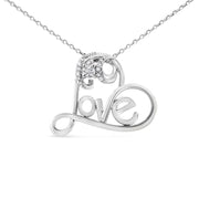 Bids.com .925 Sterling Silver 1/6 Cttw Round Brilliant-Cut Diamond Accented Open Heart with Love 18" Pendant Necklace (H-I Color, I1-I2 Clarity) Necklaces White Smoke White.Sterling Silver / 18