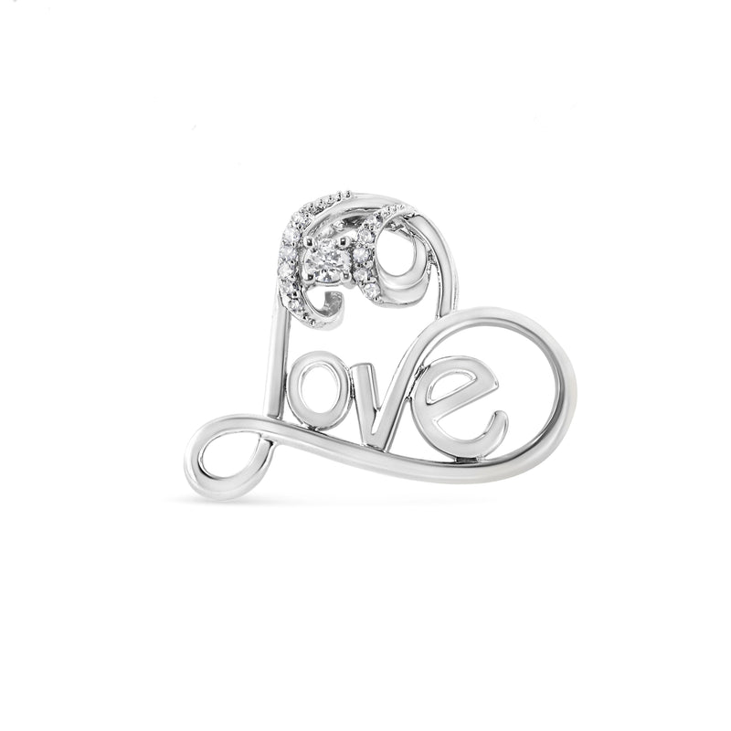 Bids.com .925 Sterling Silver 1/6 Cttw Round Brilliant-Cut Diamond Accented Open Heart with Love 18" Pendant Necklace (H-I Color, I1-I2 Clarity) Necklaces White Smoke White.Sterling Silver / 18