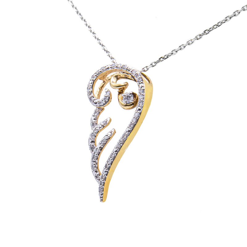 Bids.com 10K Yellow Gold over .925 Sterling Silver 1/4 Cttw Diamond Angel Wing 18" Pendant Necklace (H-I Color, I1-I2 Clarity) Necklaces White Smoke Yellow.Sterling Silver / 18