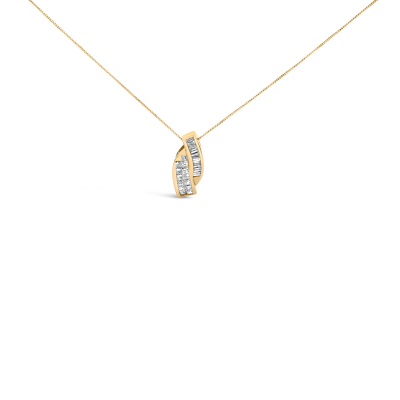 Bids.com 14k Yellow Gold 1 1/3 Cttw Princess and Baguette-cut Diamond Double Curved Pendant Necklace (H-I Color ,VS1-VS2 Clarity) - NO CHAIN INCLUDED Necklaces White Smoke Yellow.Gold / 18