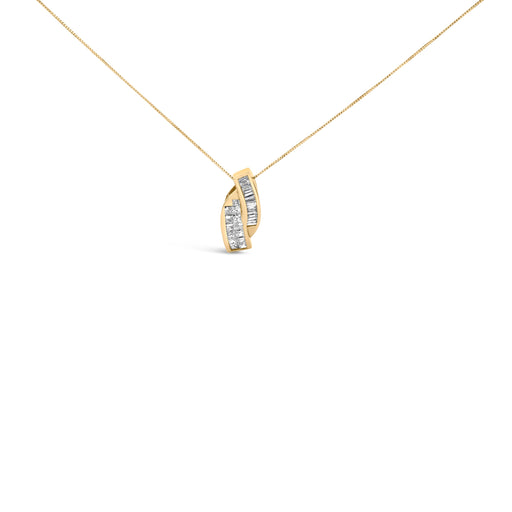 Bids.com 14k Yellow Gold 1 1/3 Cttw Princess and Baguette-cut Diamond Double Curved Pendant Necklace (H-I Color ,VS1-VS2 Clarity) - NO CHAIN INCLUDED Necklaces White Smoke Yellow.Gold / 18