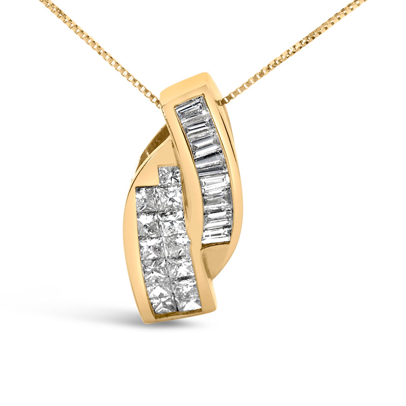 Bids.com 14k Yellow Gold 1 1/3 Cttw Princess and Baguette-cut Diamond Double Curved Pendant Necklace (H-I Color ,VS1-VS2 Clarity) - NO CHAIN INCLUDED Necklaces White Smoke Yellow.Gold / 18