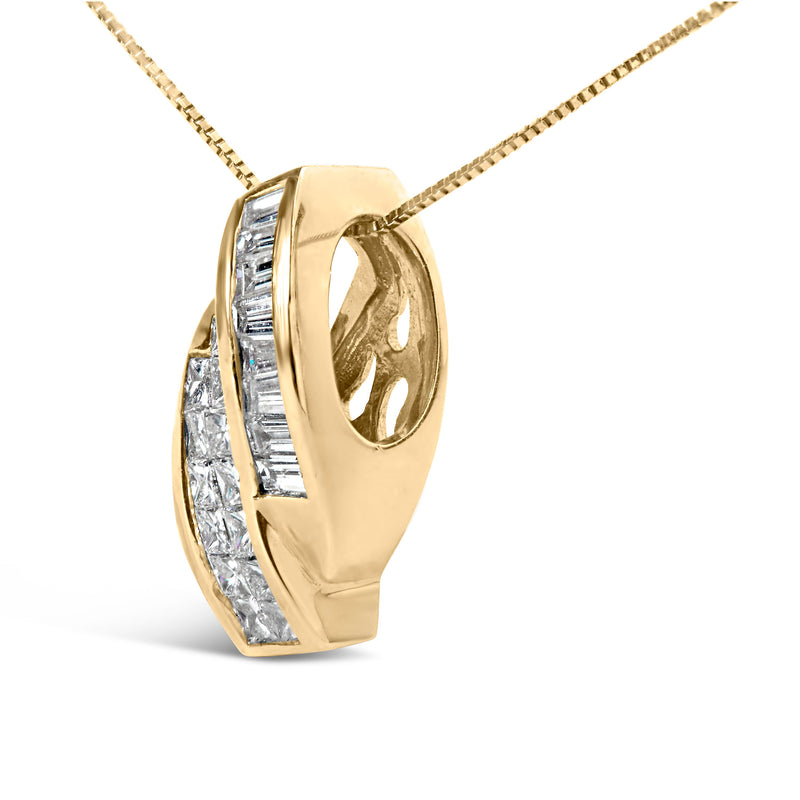 Bids.com 14k Yellow Gold 1 1/3 Cttw Princess and Baguette-cut Diamond Double Curved Pendant Necklace (H-I Color ,VS1-VS2 Clarity) - NO CHAIN INCLUDED Necklaces White Smoke Yellow.Gold / 18