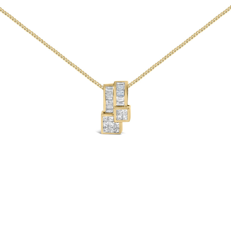 Bids.com 14K Yellow Gold 1 1/2 cttw Princess and Baguette Cut Diamond Geometric Pendant Necklace (H-I Color, VS1-VS2 Clarity) Necklaces White Smoke Yellow.Gold / 18
