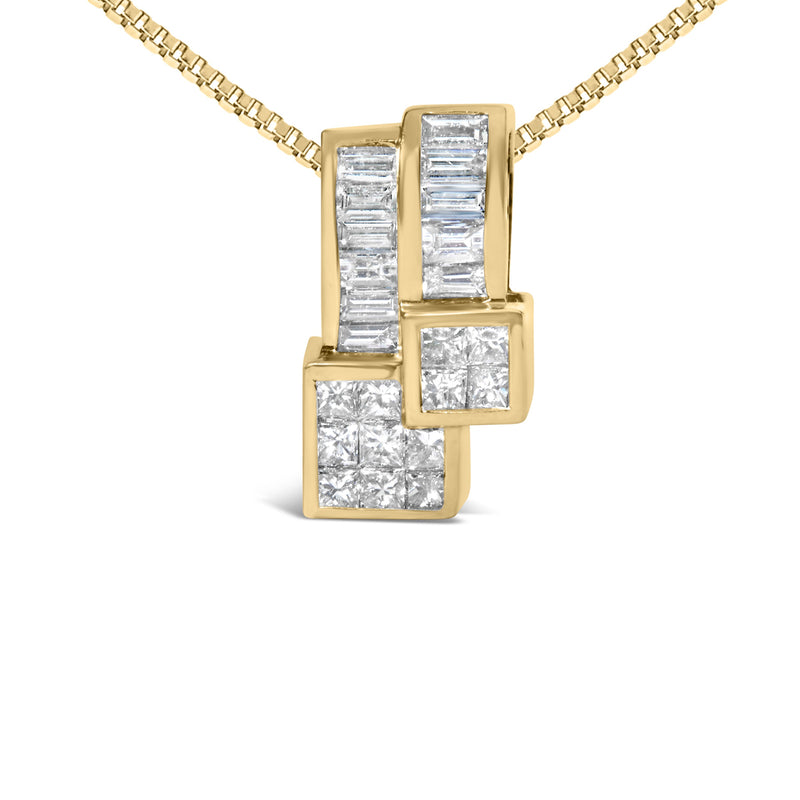 Bids.com 14K Yellow Gold 1 1/2 cttw Princess and Baguette Cut Diamond Geometric Pendant Necklace (H-I Color, VS1-VS2 Clarity) Necklaces White Smoke Yellow.Gold / 18