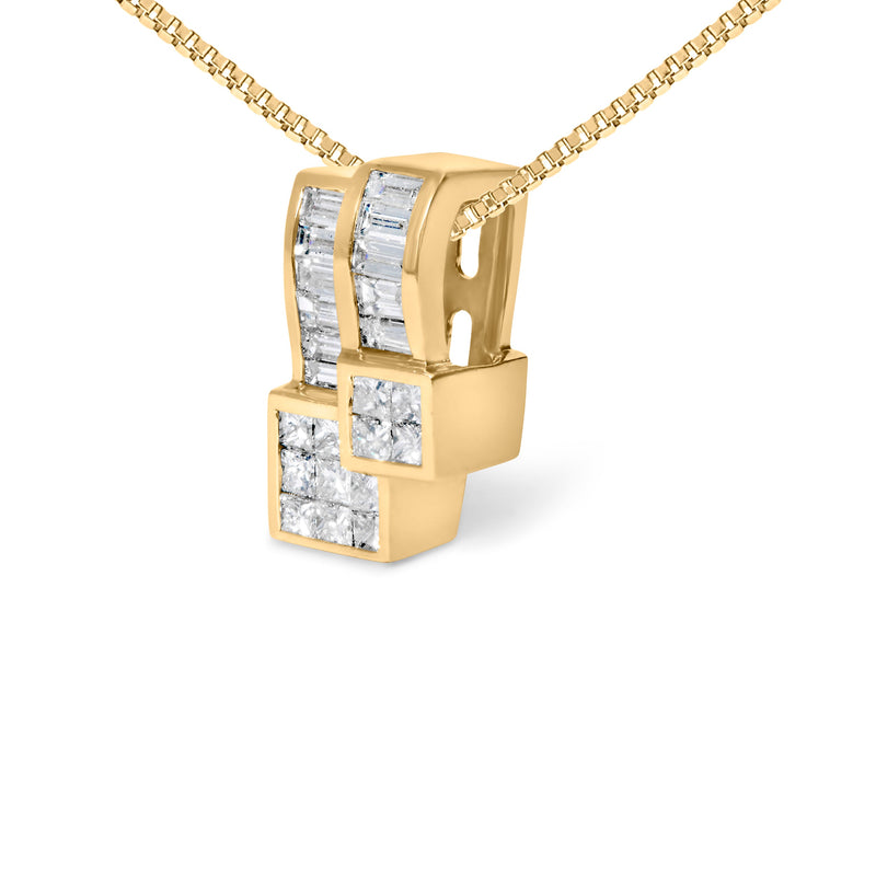 Bids.com 14K Yellow Gold 1 1/2 cttw Princess and Baguette Cut Diamond Geometric Pendant Necklace (H-I Color, VS1-VS2 Clarity) Necklaces White Smoke Yellow.Gold / 18