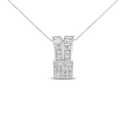 Bids.com 14K White Gold 1 5/8 cttw Princess and Baguette Cut Diamond Heart Ribbon Pendant Necklace (G-H, VS1-VS2) Necklaces White Smoke White.Gold / 18