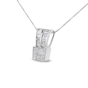 Bids.com 14K White Gold 1 5/8 cttw Princess and Baguette Cut Diamond Heart Ribbon Pendant Necklace (G-H, VS1-VS2) Necklaces White Smoke White.Gold / 18