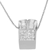 Bids.com 14K White Gold 1 5/8 cttw Princess and Baguette Cut Diamond Heart Ribbon Pendant Necklace (G-H, VS1-VS2) Necklaces White Smoke White.Gold / 18
