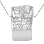 Bids.com 14K White Gold 1 5/8 cttw Princess and Baguette Cut Diamond Heart Ribbon Pendant Necklace (G-H, VS1-VS2) Necklaces White Smoke White.Gold / 18
