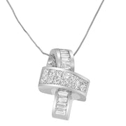 Bids.com 14K White Gold 2 cttw Princess and Baguette Cut Diamond Ribbon Pendant Necklace (H-I, SI-SI2) Necklaces White Smoke White.Gold / 18