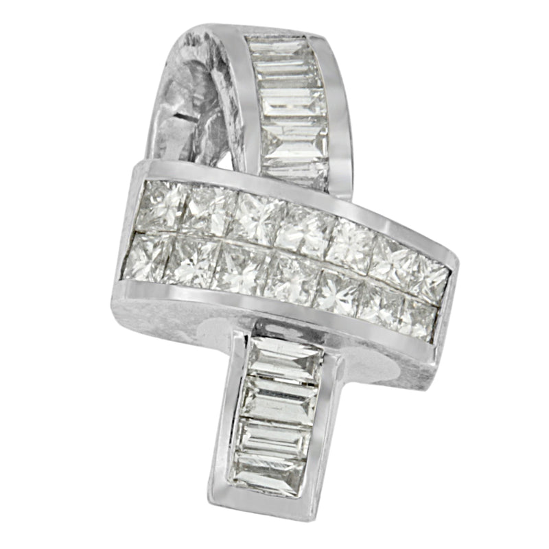 Bids.com 14K White Gold 2 cttw Princess and Baguette Cut Diamond Ribbon Pendant Necklace (H-I, SI-SI2) Necklaces White Smoke White.Gold / 18