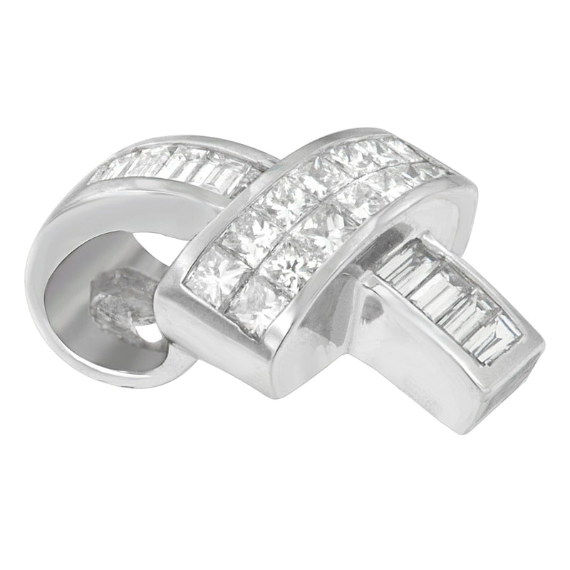 Bids.com 14K White Gold 2 cttw Princess and Baguette Cut Diamond Ribbon Pendant Necklace (H-I, SI-SI2) Necklaces White Smoke White.Gold / 18