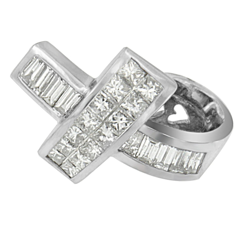 Bids.com 14K White Gold 2 cttw Princess and Baguette Cut Diamond Ribbon Pendant Necklace (H-I, SI-SI2) Necklaces White Smoke White.Gold / 18