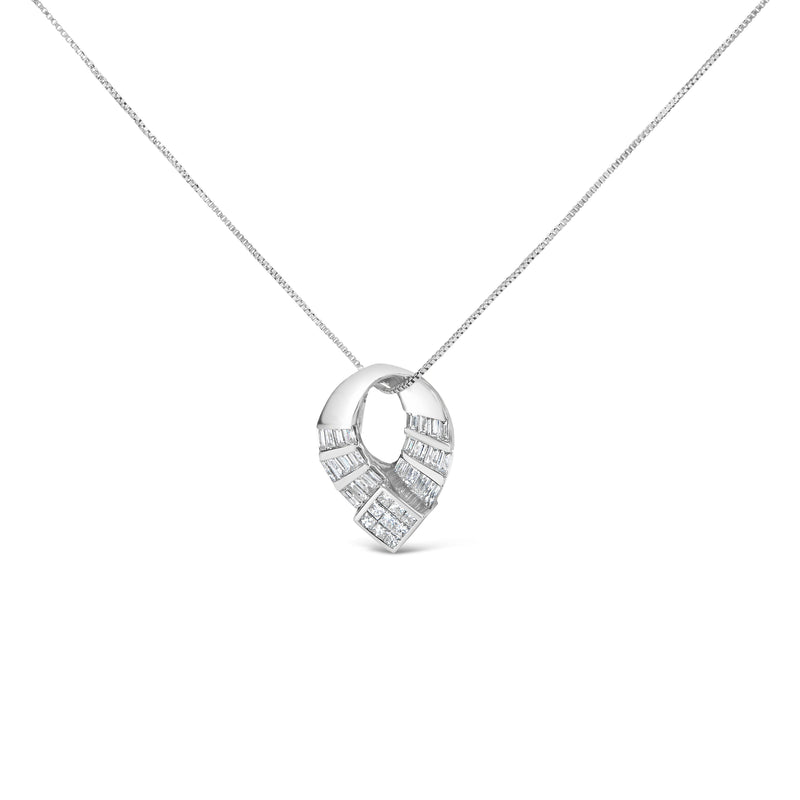 Bids.com 14k White Gold 1 5/8 Cttw Invisible Set Princess and Channel Set Baguette Diamond Curved Oval Shape Pendant Necklace (G-H Color, VS2-SI1 Clarity) Necklaces White Smoke White.Gold / 18