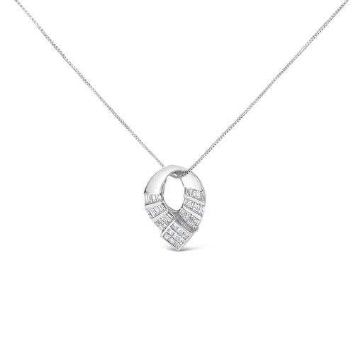Bids.com 14k White Gold 1 5/8 Cttw Invisible Set Princess and Channel Set Baguette Diamond Curved Oval Shape Pendant Necklace (G-H Color, VS2-SI1 Clarity) Necklaces White Smoke White.Gold / 18