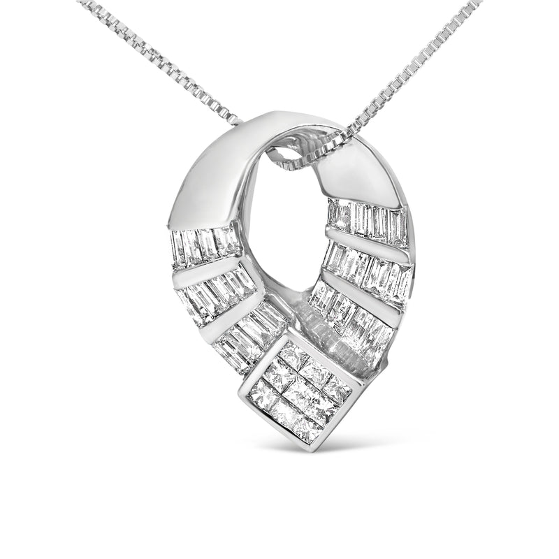 Bids.com 14k White Gold 1 5/8 Cttw Invisible Set Princess and Channel Set Baguette Diamond Curved Oval Shape Pendant Necklace (G-H Color, VS2-SI1 Clarity) Necklaces White Smoke White.Gold / 18