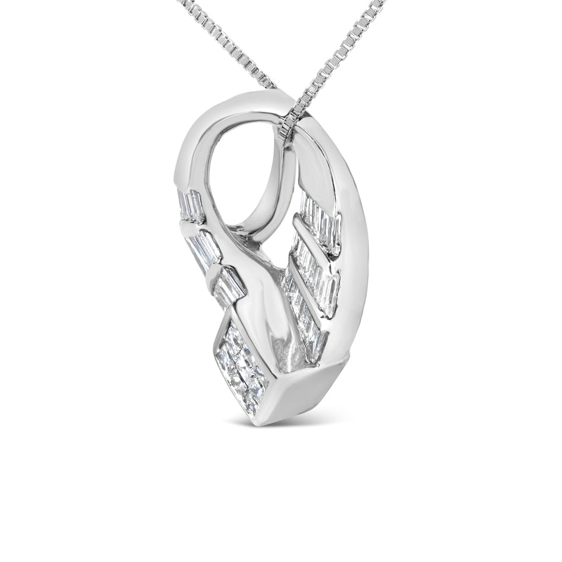 Bids.com 14k White Gold 1 5/8 Cttw Invisible Set Princess and Channel Set Baguette Diamond Curved Oval Shape Pendant Necklace (G-H Color, VS2-SI1 Clarity) Necklaces White Smoke White.Gold / 18