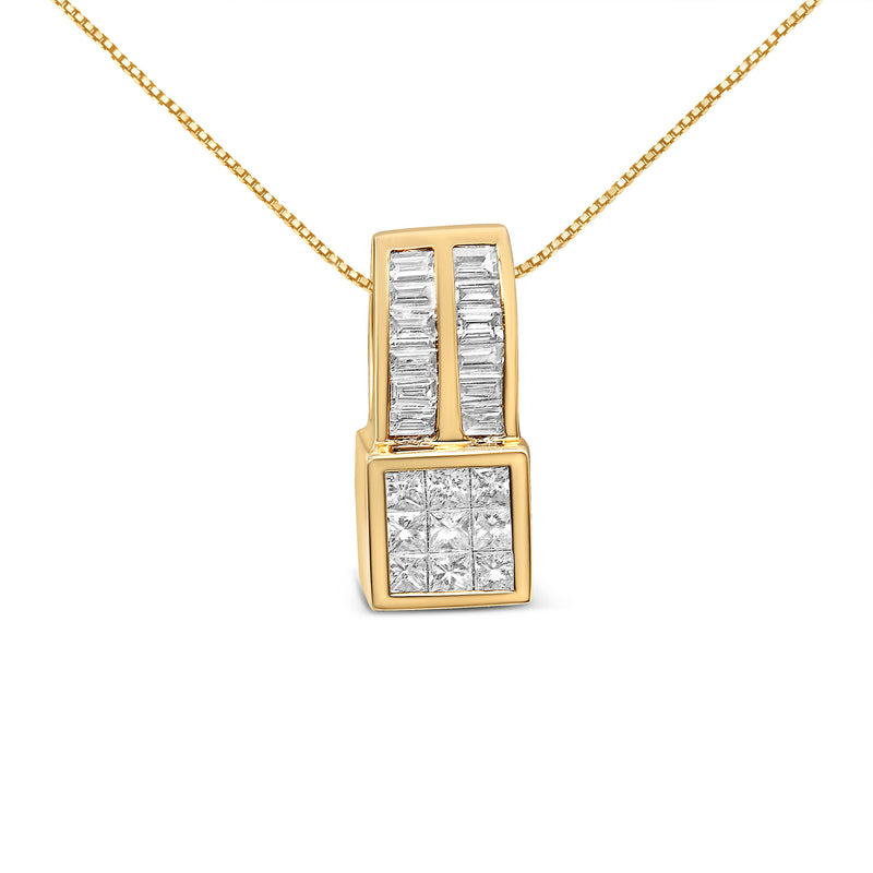 Bids.com 14K Yellow Gold 1 1/4 cttw Princess and Baguette Cut Geometric Inspired Diamond Pendant Necklace (H-I, VS1-VS2) Necklaces White Smoke Yellow.Gold / 18