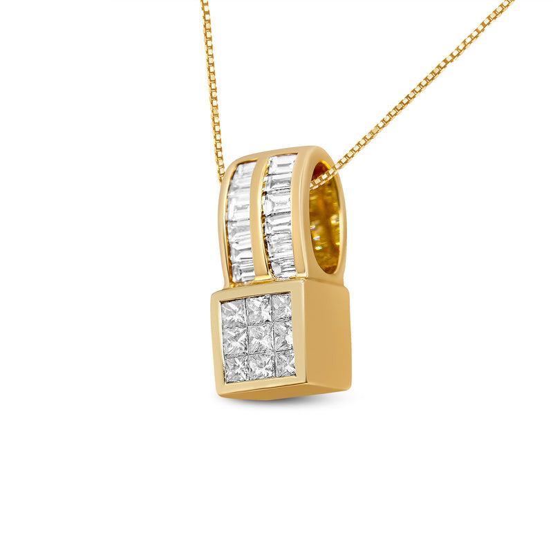Bids.com 14K Yellow Gold 1 1/4 cttw Princess and Baguette Cut Geometric Inspired Diamond Pendant Necklace (H-I, VS1-VS2) Necklaces White Smoke Yellow.Gold / 18