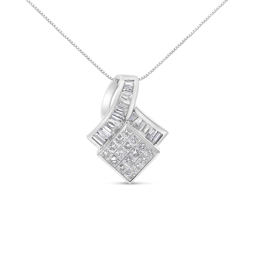 Bids.com 14k White Gold 2 1/10 Cttw Princess and Baguette Geometric Designed Diamond Pendant Necklace (G-H Color, VS1-VS2 Clarity) - NO CHAIN INCLUDED Necklaces White Smoke White.Gold / 18