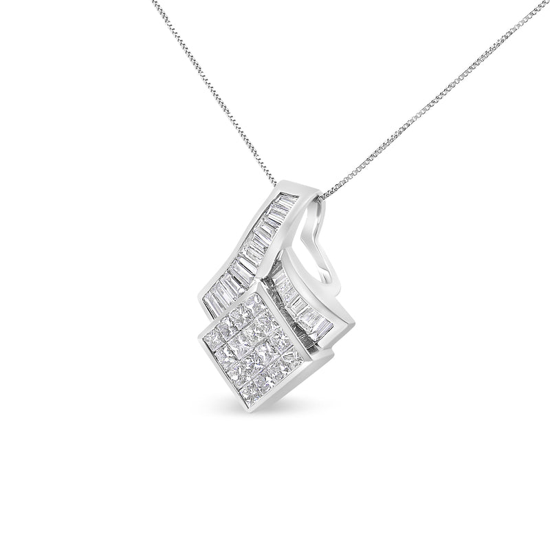 Bids.com 14k White Gold 2 1/10 Cttw Princess and Baguette Geometric Designed Diamond Pendant Necklace (G-H Color, VS1-VS2 Clarity) - NO CHAIN INCLUDED Necklaces White Smoke White.Gold / 18