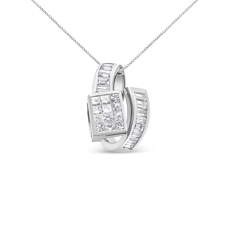 Bids.com 14K White Gold 2 cttw Princess and Baguette Cut Diamond Double Loop Pendant Necklace (G-H, VS1-VS2) Necklaces White Smoke White.Gold / 18