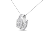 Bids.com 14K White Gold 2 cttw Princess and Baguette Cut Diamond Double Loop Pendant Necklace (G-H, VS1-VS2) Necklaces White Smoke White.Gold / 18
