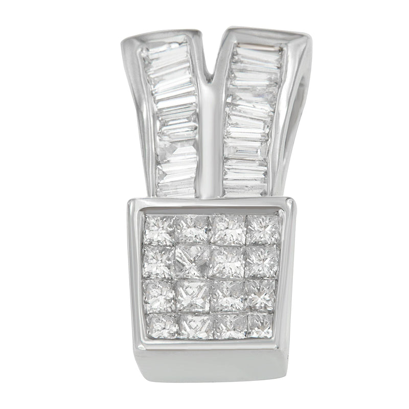 Bids.com 14K White Gold 1 1/3 cttw Princess and Baguette Cut Diamond Sparkling Shapes Pendant Necklace (H-I, SI1-SI2) Necklaces Gray White.Gold / 18
