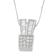 Bids.com 14K White Gold 1 1/3 cttw Princess and Baguette Cut Diamond Sparkling Shapes Pendant Necklace (H-I, SI1-SI2) Necklaces White Smoke White.Gold / 18