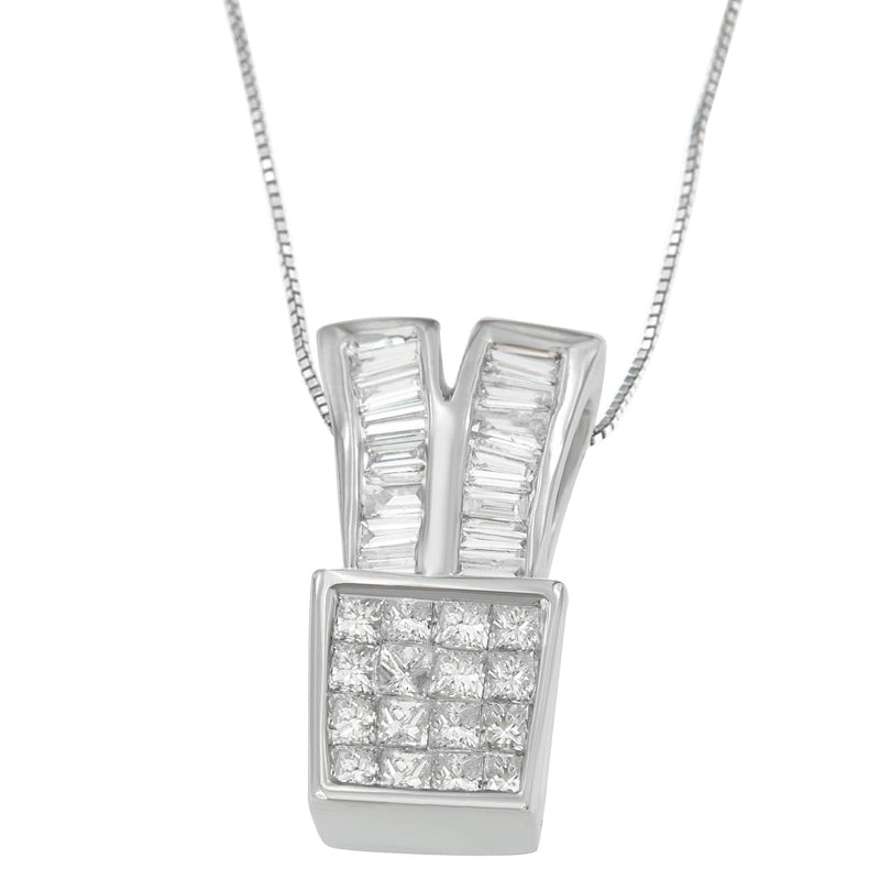Bids.com 14K White Gold 1 1/3 cttw Princess and Baguette Cut Diamond Sparkling Shapes Pendant Necklace (H-I, SI1-SI2) Necklaces White Smoke White.Gold / 18